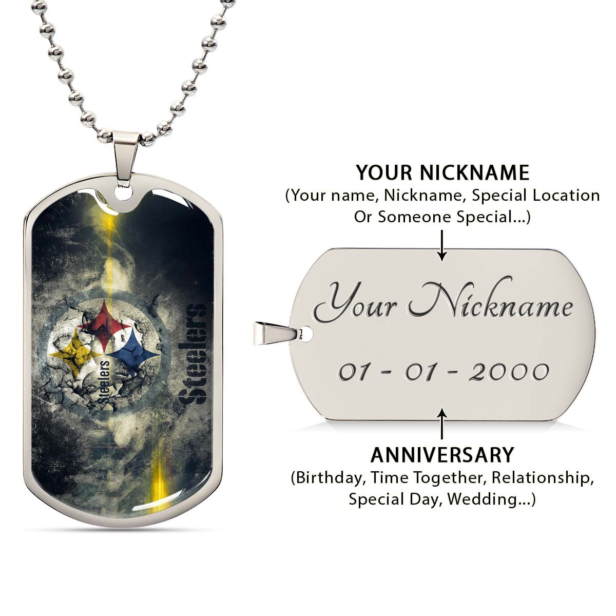 American Football Dog Tag Necklace - AFD076 - Pittsburgh Steelers - NFL Teams - Military Ball Chain
