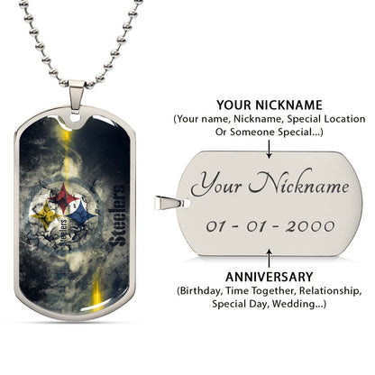 American Football Dog Tag Necklace - AFD076 - Pittsburgh Steelers - NFL Teams - Military Ball Chain