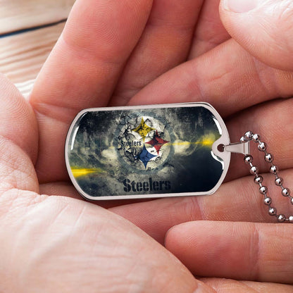 American Football Dog Tag Necklace - AFD076 - Pittsburgh Steelers - NFL Teams - Military Ball Chain