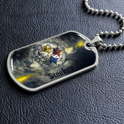 American Football Dog Tag Necklace - AFD076 - Pittsburgh Steelers - NFL Teams - Military Ball Chain