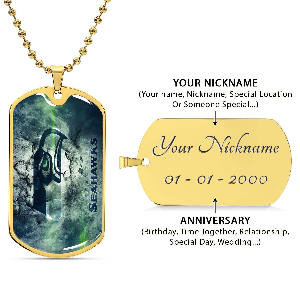 American Football Dog Tag Necklace - AFD079 - Seattle Seahawks - NFL Teams - Military Ball Chain