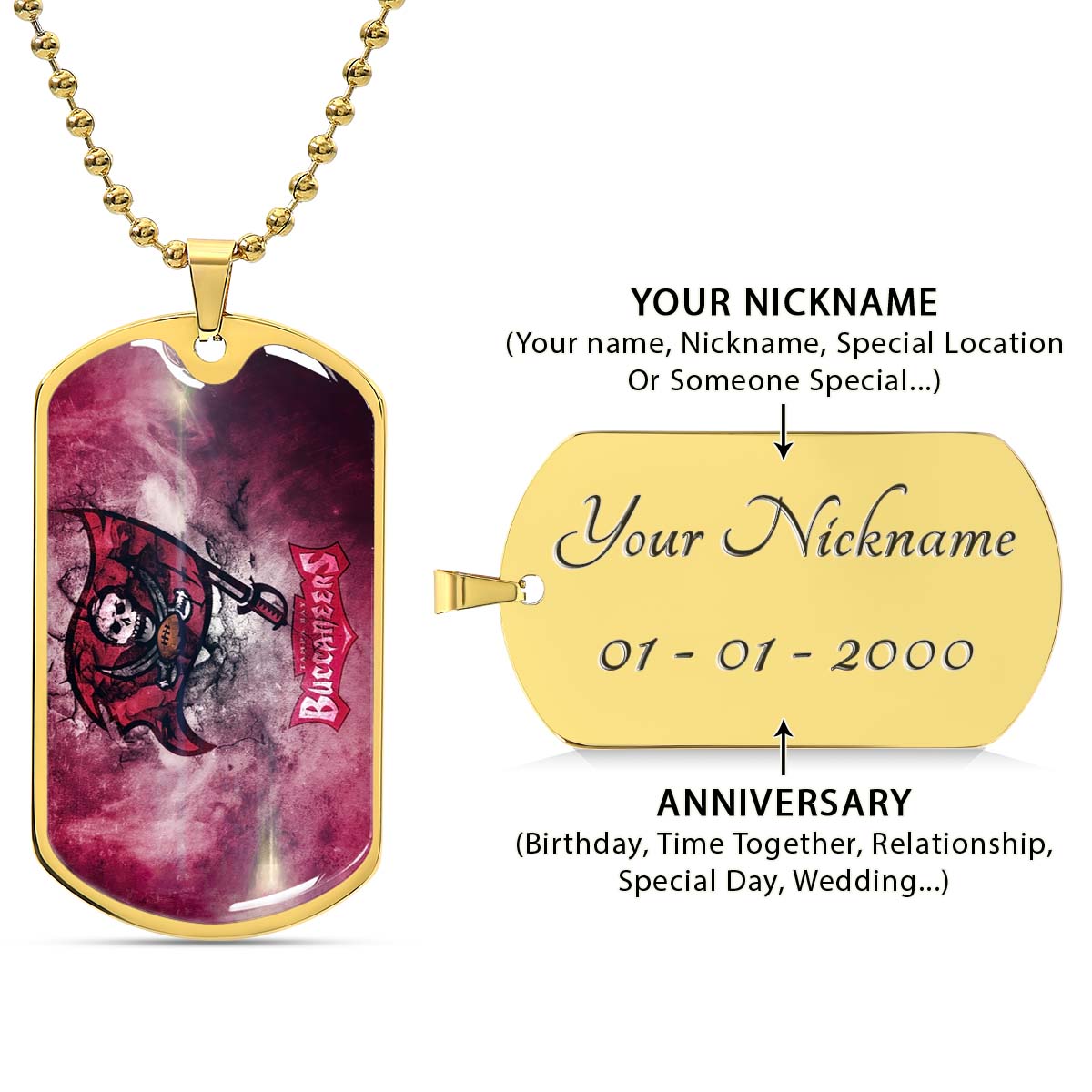 American Football Dog Tag Necklace - AFD081 - Tampa Bay Buccaneers - NFL Teams - Military Ball Chain