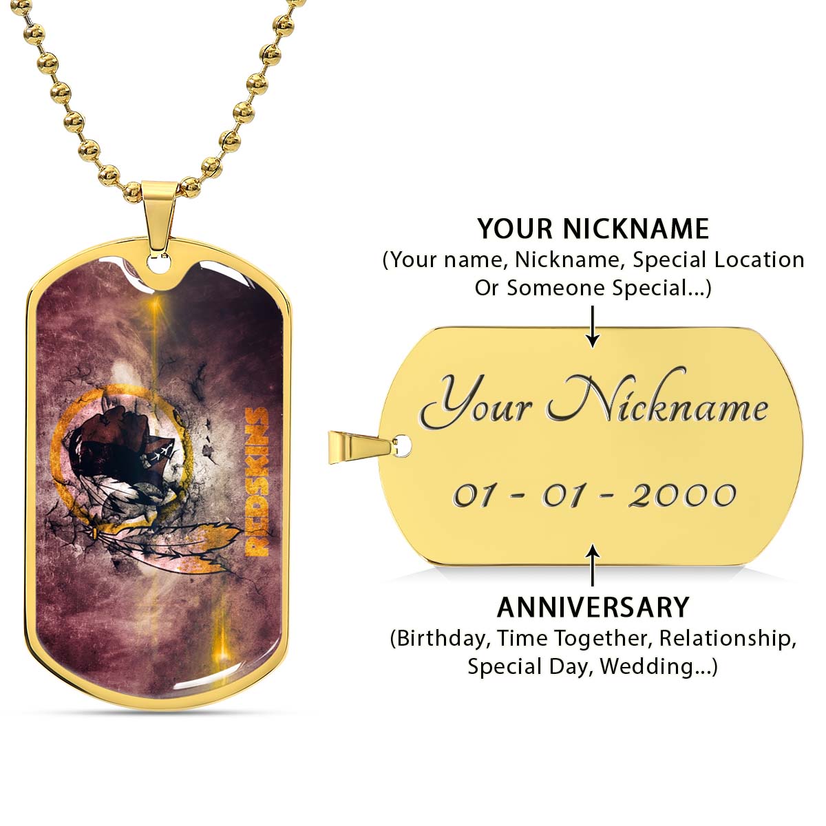 American Football Dog Tag Necklace - AFD083 - Washington Redskins - NFL Teams - Military Ball Chain