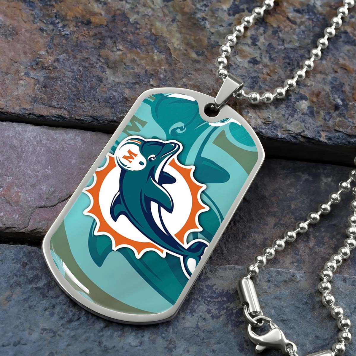 American Football Dog Tag Necklace - AFD084 - Miami Dolphins - NFL Teams - Military Ball Chain
