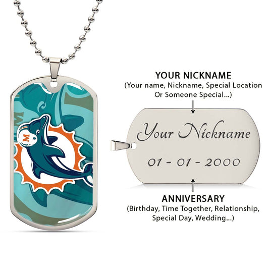 American Football Dog Tag Necklace - AFD084 - Miami Dolphins - NFL Teams - Military Ball Chain