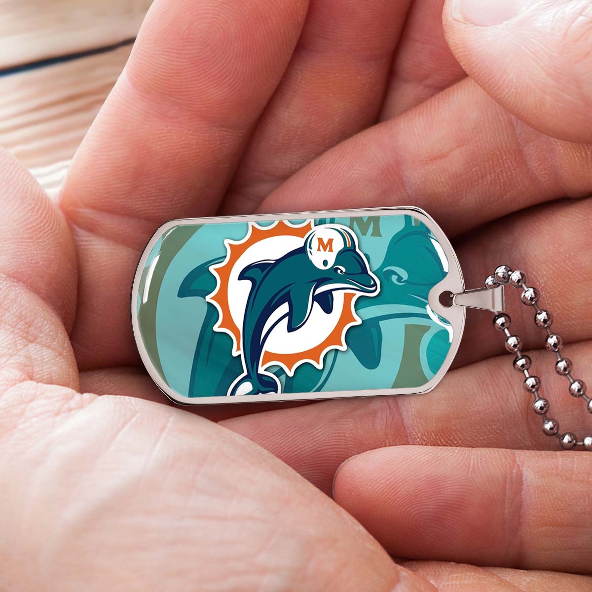 American Football Dog Tag Necklace - AFD084 - Miami Dolphins - NFL Teams - Military Ball Chain