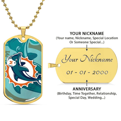 American Football Dog Tag Necklace - AFD084 - Miami Dolphins - NFL Teams - Military Ball Chain