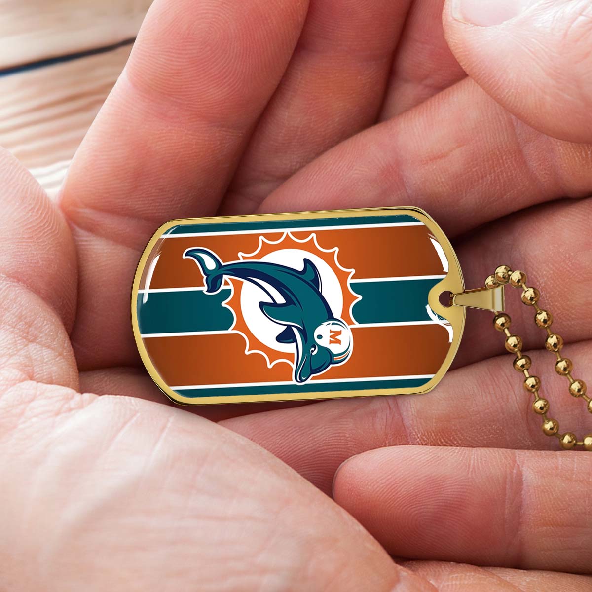 American Football Dog Tag Necklace - AFD086 - Miami Dolphins - NFL Teams - Military Ball Chain