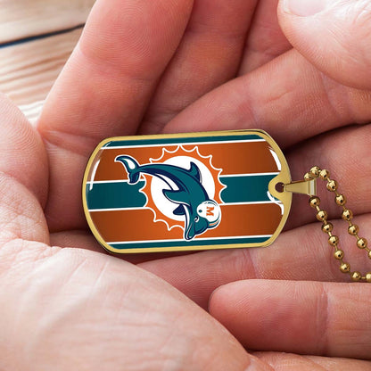American Football Dog Tag Necklace - AFD086 - Miami Dolphins - NFL Teams - Military Ball Chain