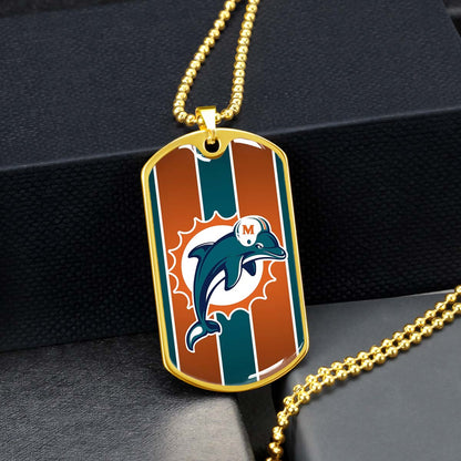 American Football Dog Tag Necklace - AFD086 - Miami Dolphins - NFL Teams - Military Ball Chain