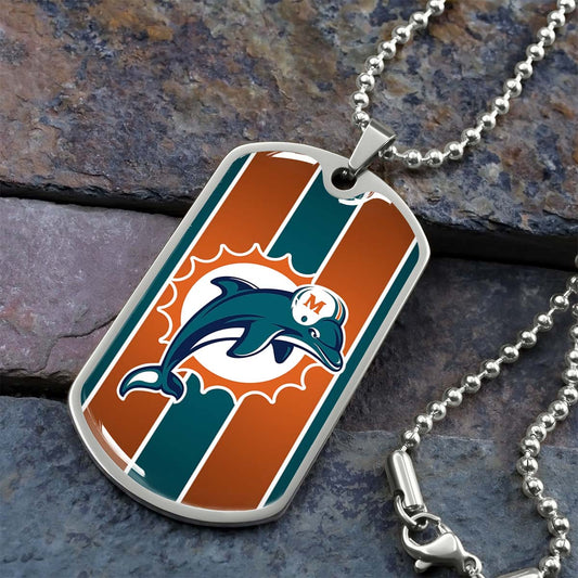 American Football Dog Tag Necklace - AFD086 - Miami Dolphins - NFL Teams - Military Ball Chain