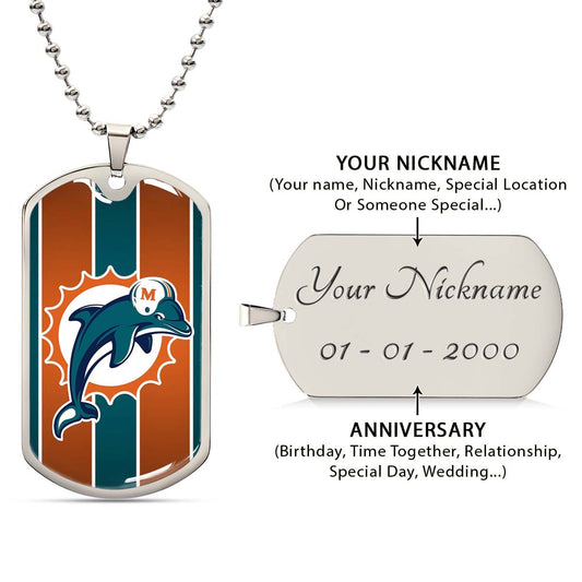 American Football Dog Tag Necklace - AFD086 - Miami Dolphins - NFL Teams - Military Ball Chain