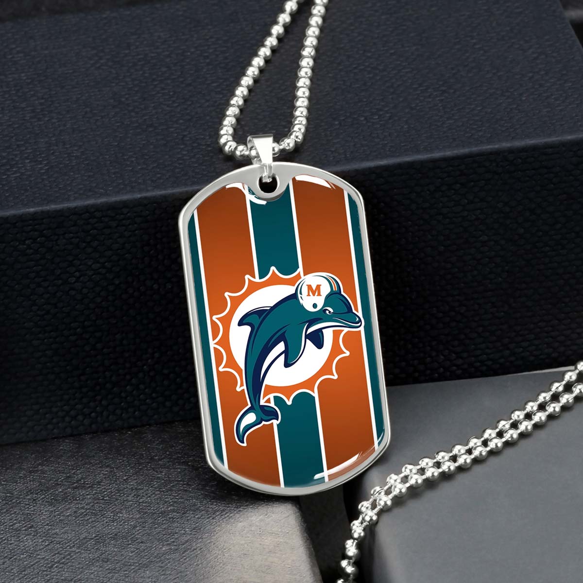 American Football Dog Tag Necklace - AFD086 - Miami Dolphins - NFL Teams - Military Ball Chain