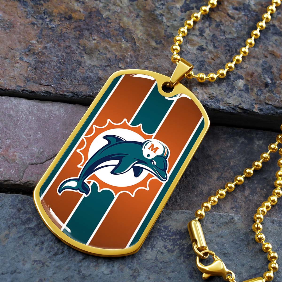American Football Dog Tag Necklace - AFD086 - Miami Dolphins - NFL Teams - Military Ball Chain