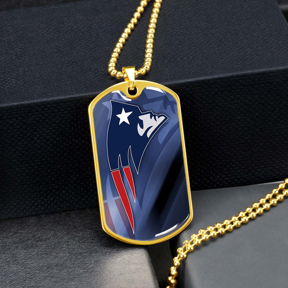 American Football Dog Tag Necklace - AFD087 - New England Patriots - NFL Teams - Military Ball Chain