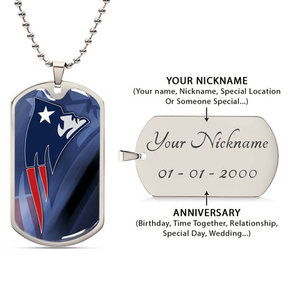 American Football Dog Tag Necklace - AFD087 - New England Patriots - NFL Teams - Military Ball Chain