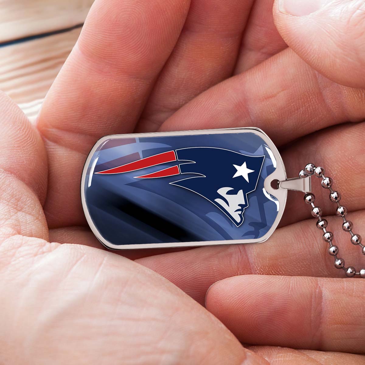 American Football Dog Tag Necklace - AFD087 - New England Patriots - NFL Teams - Military Ball Chain
