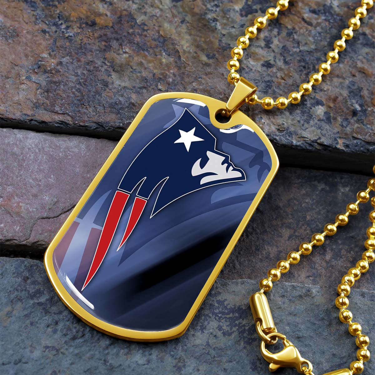 American Football Dog Tag Necklace - AFD087 - New England Patriots - NFL Teams - Military Ball Chain