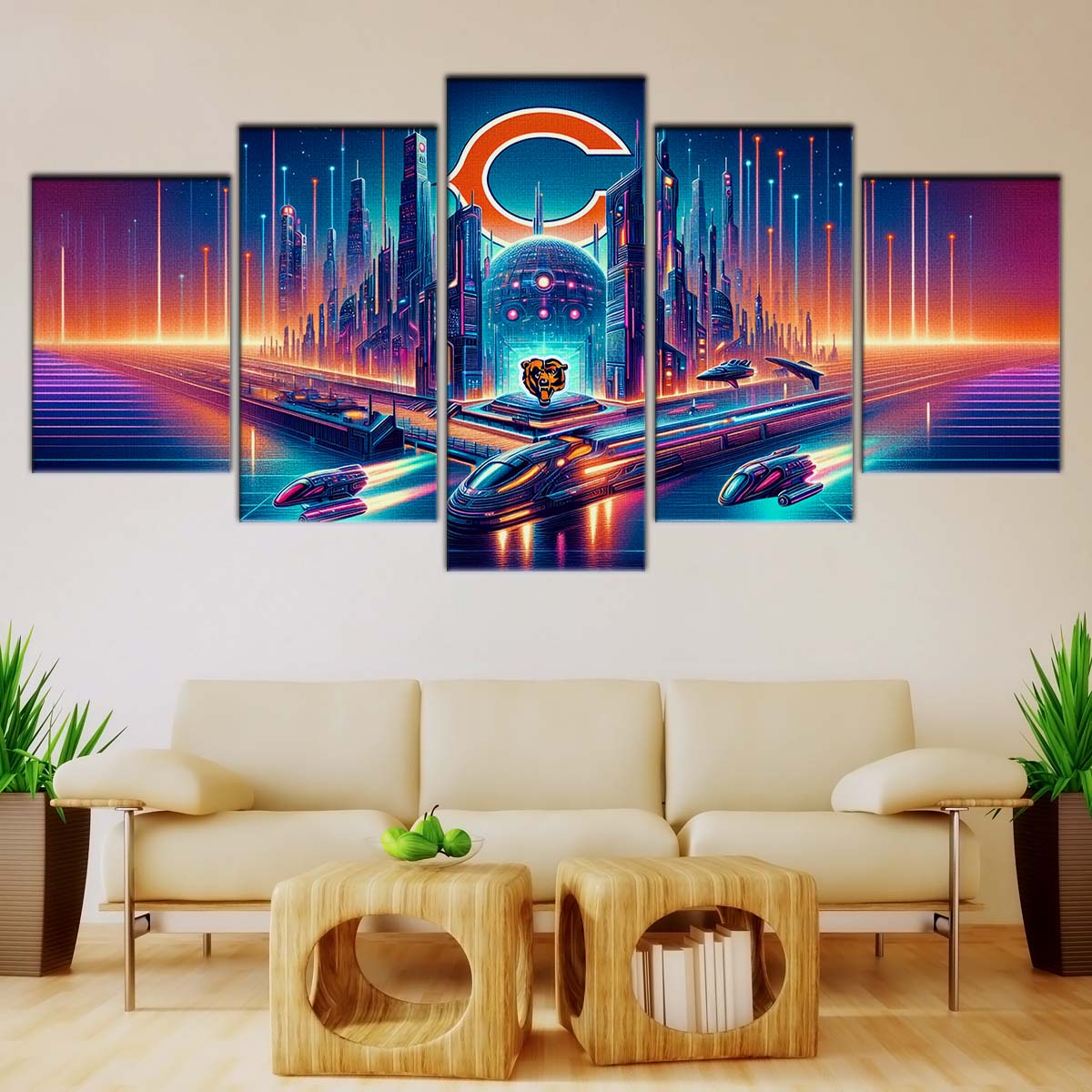 American Football Wall Art - AF5170 - Chicago Bears - Futuristic City - NFL Football Team - American Football Poster - American Football Canvas