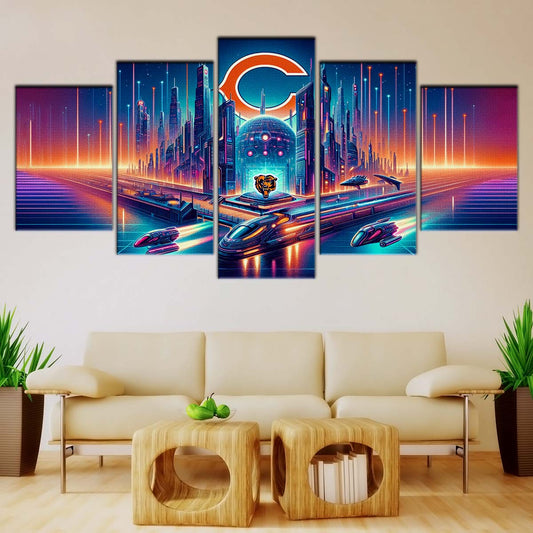 American Football Canvas Wall Art - AF5170 - Chicago Bears - Futuristic City - NFL Teams