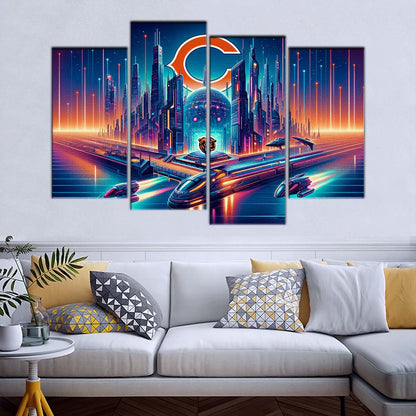 American Football Wall Art - AF5170 - Chicago Bears - Futuristic City - NFL Football Team - American Football Poster - American Football Canvas