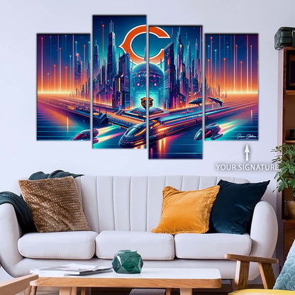 American Football Wall Art - AF5170 - Chicago Bears - Futuristic City - NFL Football Team - American Football Poster - American Football Canvas