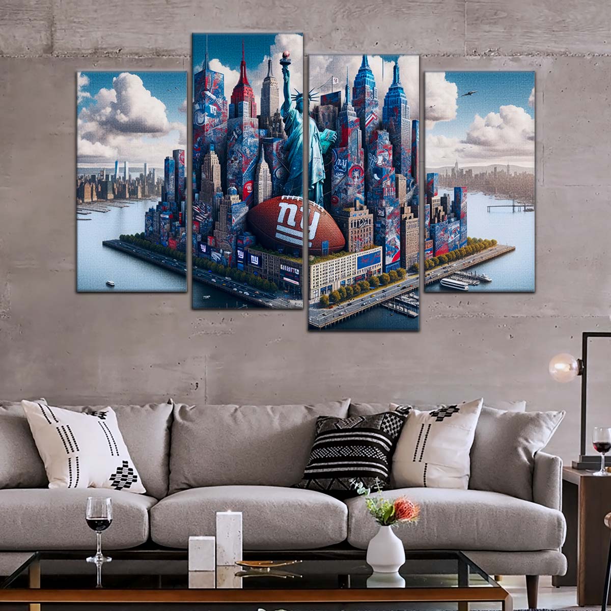 American Football Wall Art - AF5204 - New York Giants - Themed Manhattan Skyline - NFL Football Team - American Football Poster - American Football Canvas
