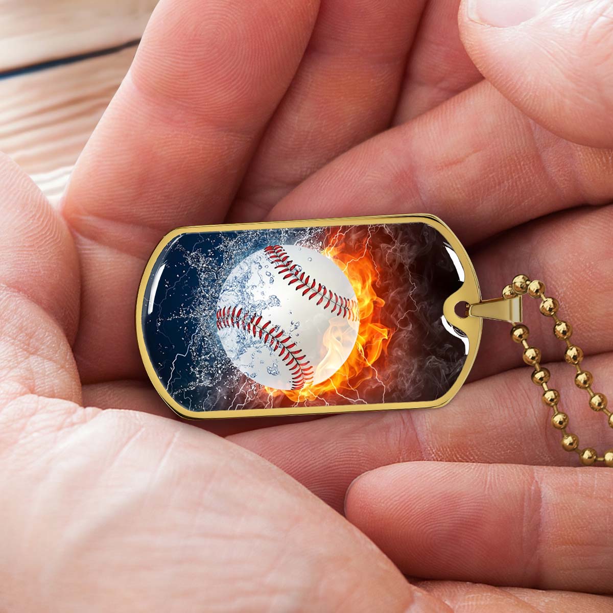 Baseball Dog Tag Necklace - BBD004 - Epic Baseball Blaze - Military Ball Chain