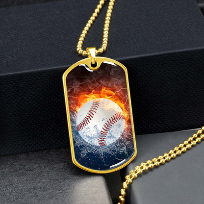 Baseball Dog Tag Necklace - BBD004 - Epic Baseball Blaze - Military Ball Chain