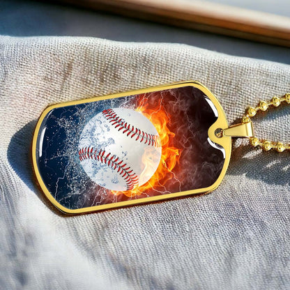 Baseball Dog Tag Necklace - BBD004 - Epic Baseball Blaze - Military Ball Chain