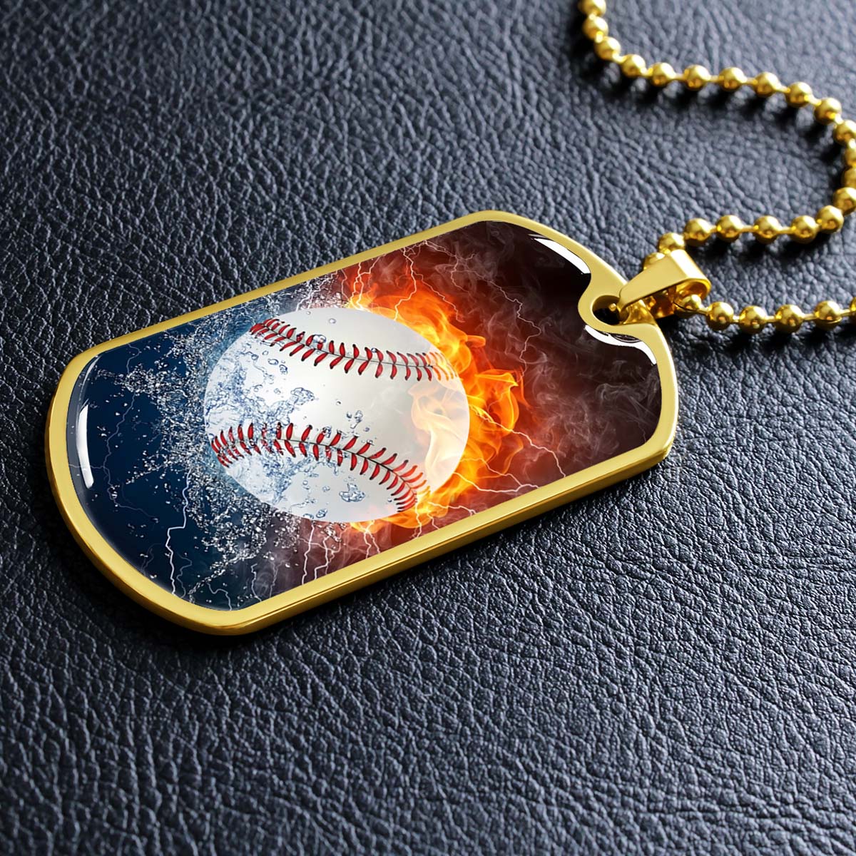 Baseball Dog Tag Necklace - BBD004 - Epic Baseball Blaze - Military Ball Chain