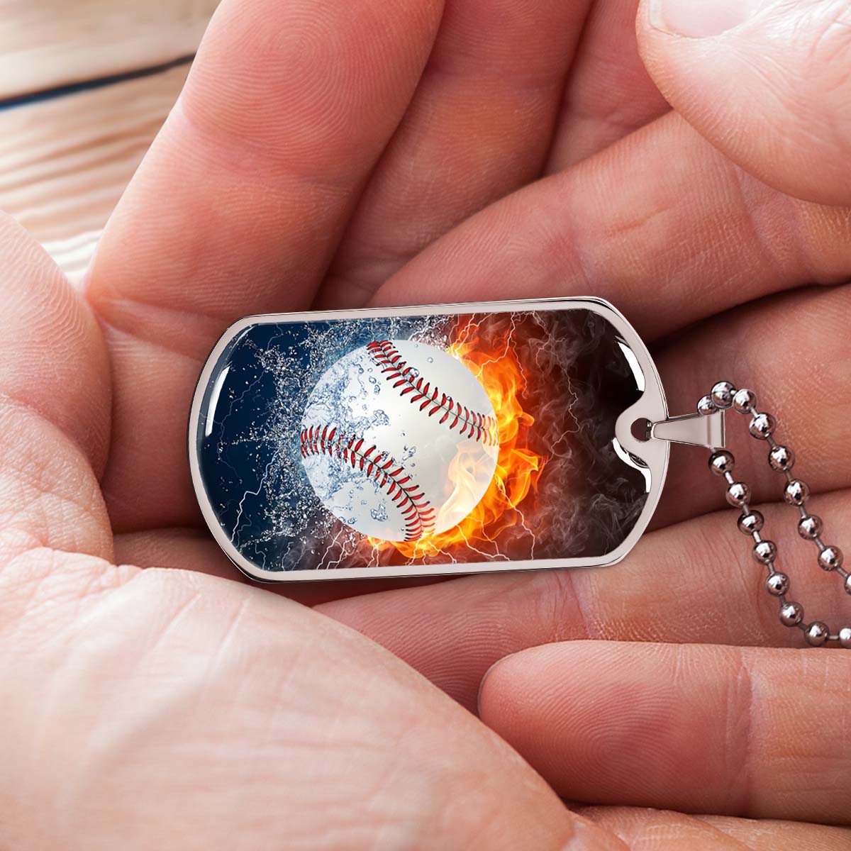 Baseball Dog Tag Necklace - BBD004 - Epic Baseball Blaze - Military Ball Chain