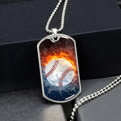 Baseball Dog Tag Necklace - BBD004 - Epic Baseball Blaze - Military Ball Chain