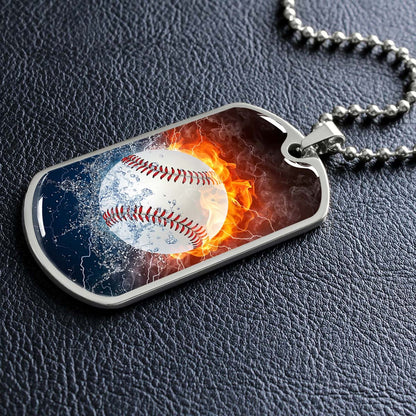 Baseball Dog Tag Necklace - BBD004 - Epic Baseball Blaze - Military Ball Chain