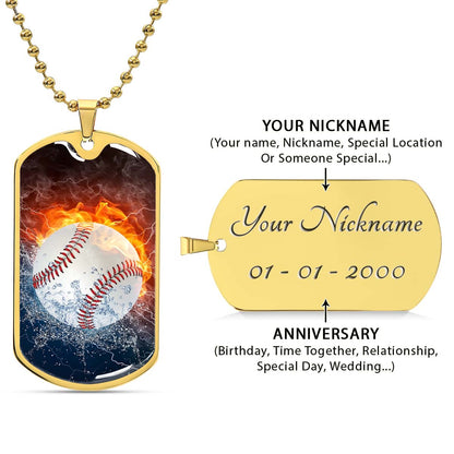 Baseball Dog Tag Necklace - BBD004 - Epic Baseball Blaze - Military Ball Chain