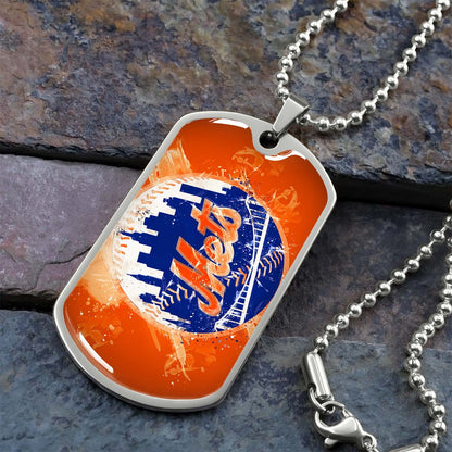 Baseball Dog Tag Necklace - BBD005 - New York Mets - MLB Pride in Every Stitch - Military Ball Chain