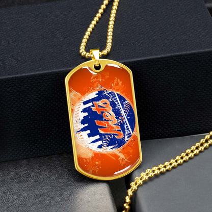 Baseball Dog Tag Necklace - BBD005 - New York Mets - MLB Pride in Every Stitch - Military Ball Chain