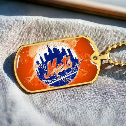 Baseball Dog Tag Necklace - BBD005 - New York Mets - MLB Pride in Every Stitch - Military Ball Chain