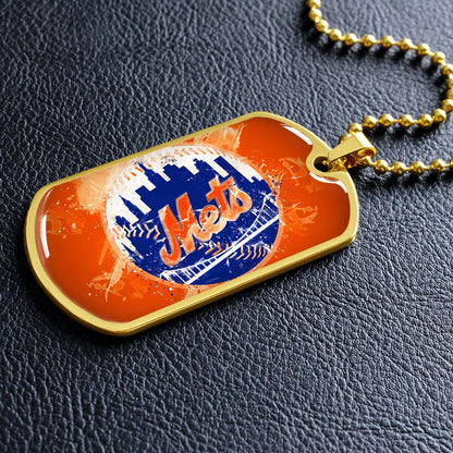 Baseball Dog Tag Necklace - BBD005 - New York Mets - MLB Pride in Every Stitch - Military Ball Chain