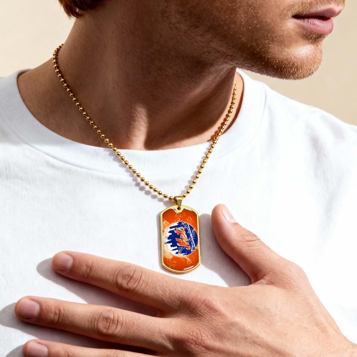 Baseball Dog Tag Necklace - BBD005 - New York Mets - MLB Pride in Every Stitch - Military Ball Chain