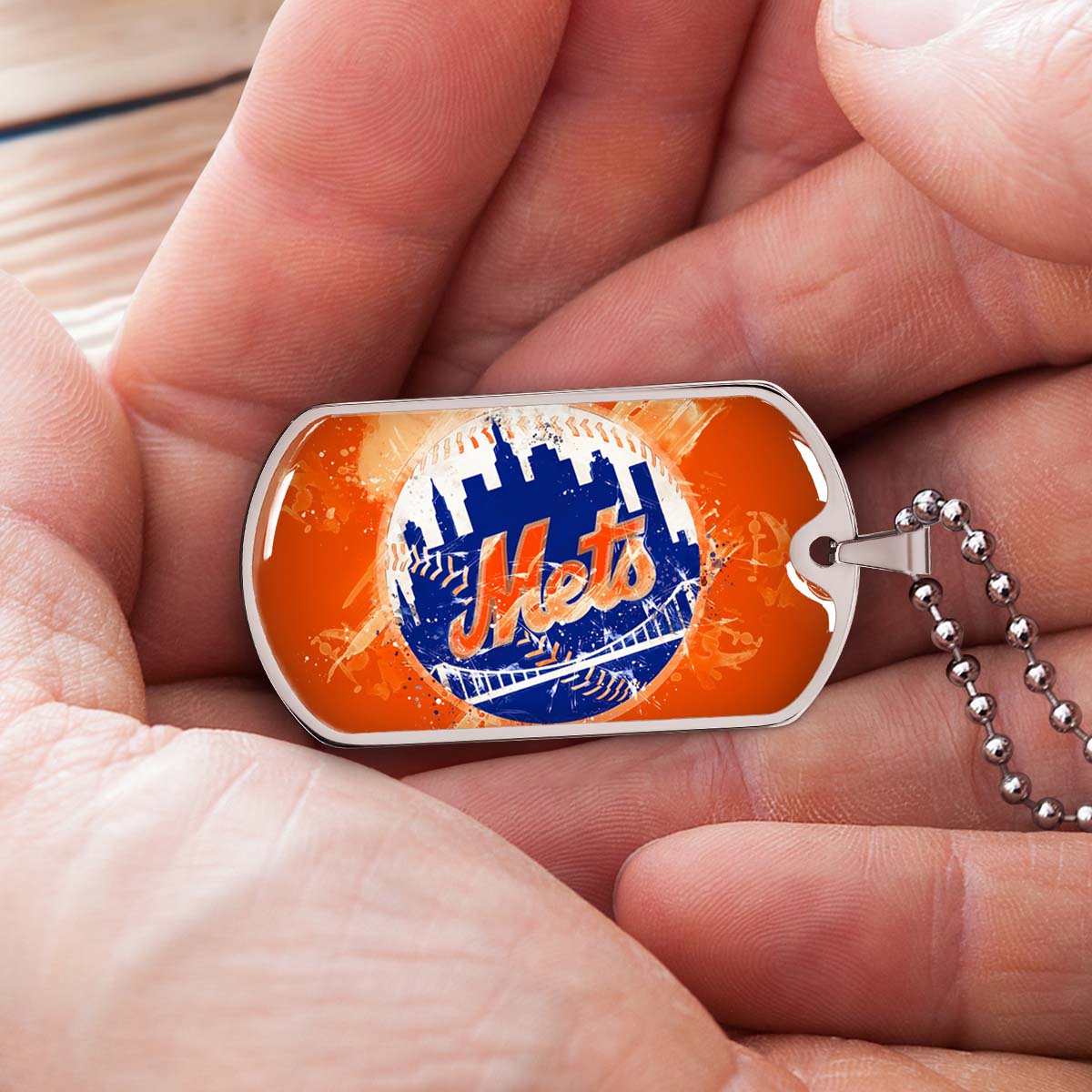 Baseball Dog Tag Necklace - BBD005 - New York Mets - MLB Pride in Every Stitch - Military Ball Chain