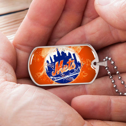 Baseball Dog Tag Necklace - BBD005 - New York Mets - MLB Pride in Every Stitch - Military Ball Chain