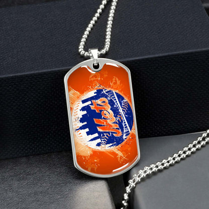Baseball Dog Tag Necklace - BBD005 - New York Mets - MLB Pride in Every Stitch - Military Ball Chain