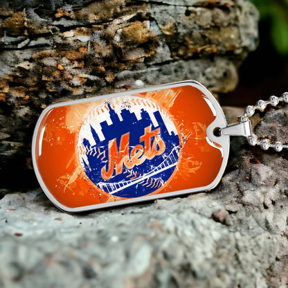 Baseball Dog Tag Necklace - BBD005 - New York Mets - MLB Pride in Every Stitch - Military Ball Chain