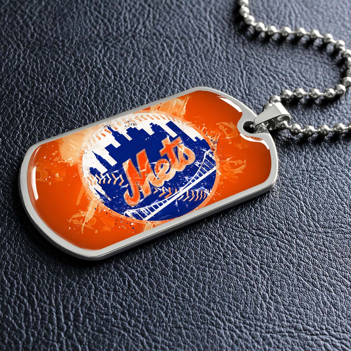 Baseball Dog Tag Necklace - BBD005 - New York Mets - MLB Pride in Every Stitch - Military Ball Chain