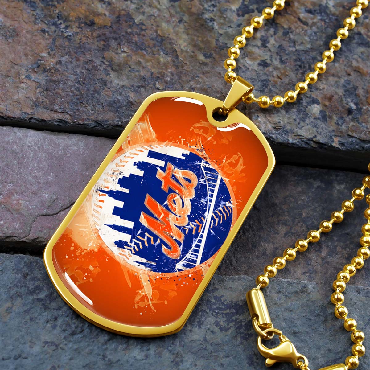 Baseball Dog Tag Necklace - BBD005 - New York Mets - MLB Pride in Every Stitch - Military Ball Chain