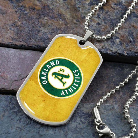 Baseball Dog Tag Necklace - BBD006 - Oakland Athletics Sports - Military Ball Chain