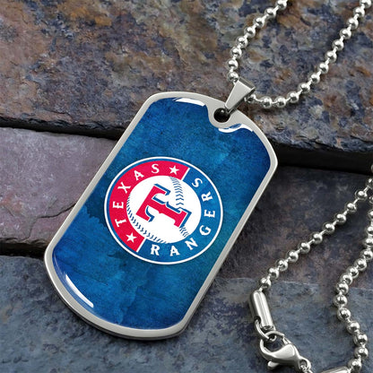 Baseball Dog Tag Necklace - BBD007 - Texas Rangers Sports - Military Ball Chain