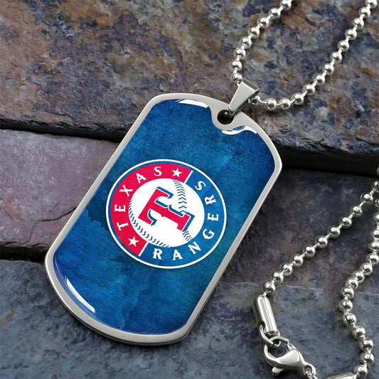 Baseball Dog Tag Necklace - BBD007 - Texas Rangers Sports - Military Ball Chain