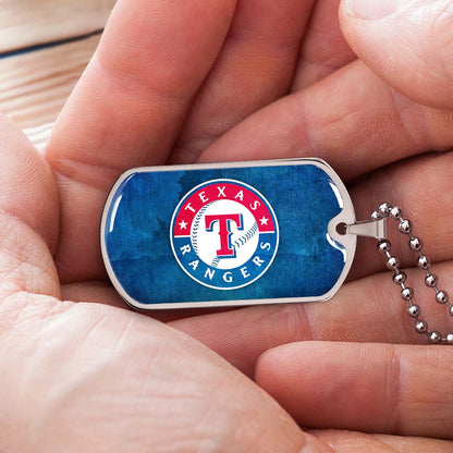 Baseball Dog Tag Necklace - BBD007 - Texas Rangers Sports - Military Ball Chain